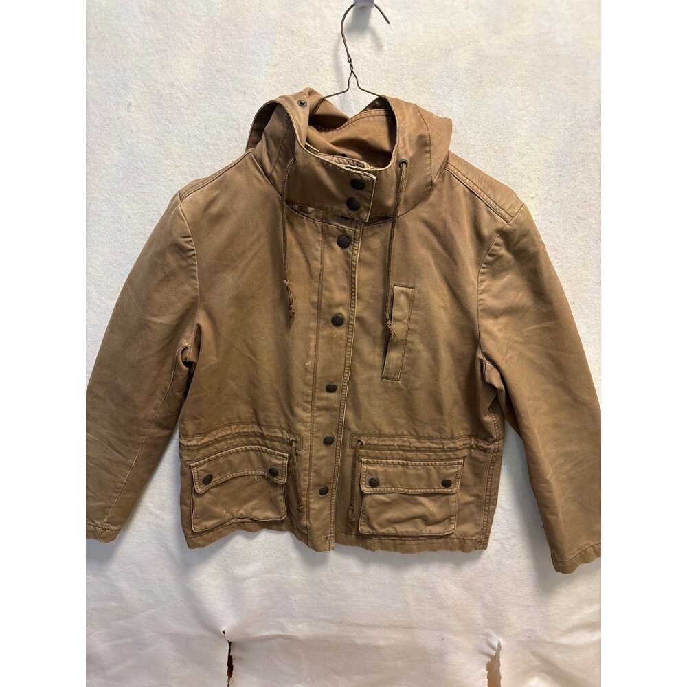 Loft Tan Hooded Jacket With Button Closure & Pockets Medium